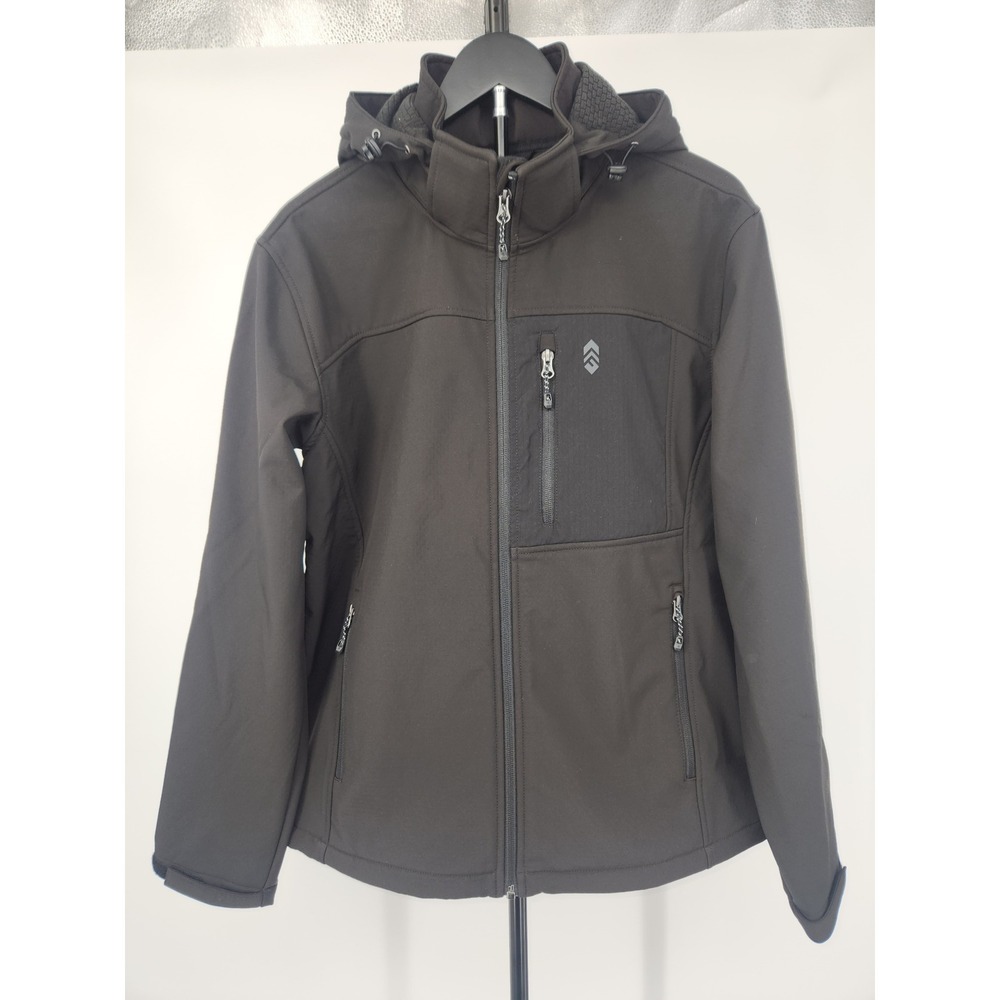 Free Country Mens Softshell Jacket Black Hooded Water Resistant Size Medium NWT